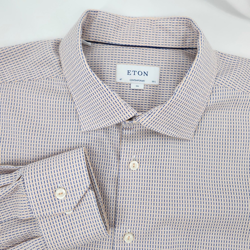 Eton Mens Contemporary Tailored Fit Shirt Size 3XL Orange Blue Micro Pattern
